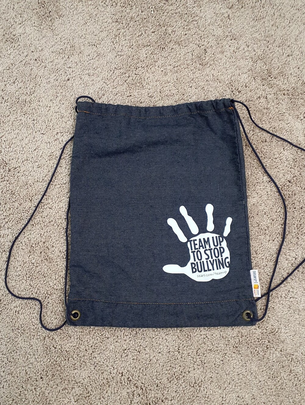 Drawstring Cloth Backpack Color Blue With Pocket inside with zipper